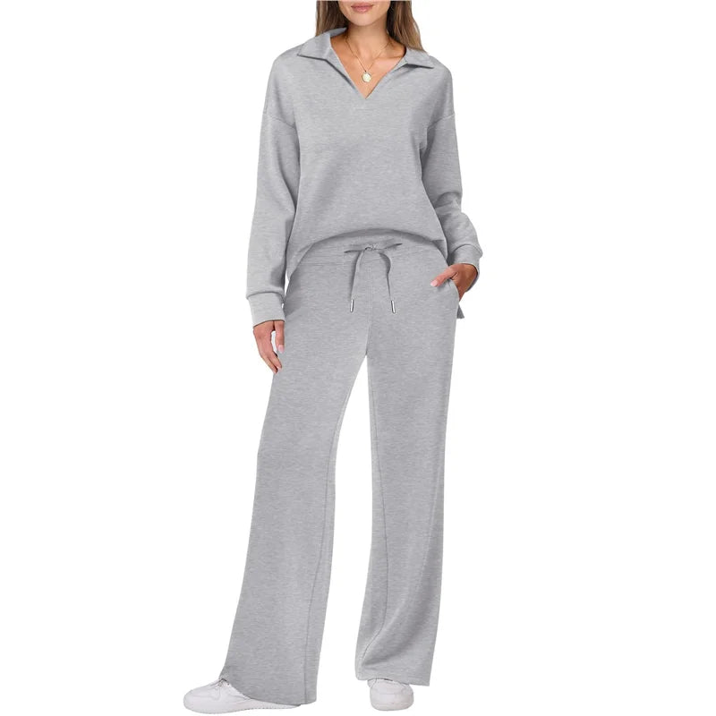 Trendy Women’s Long Sleeve Drawstring Pants Set