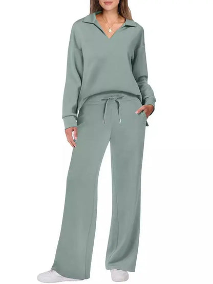 Trendy Women’s Long Sleeve Drawstring Pants Set