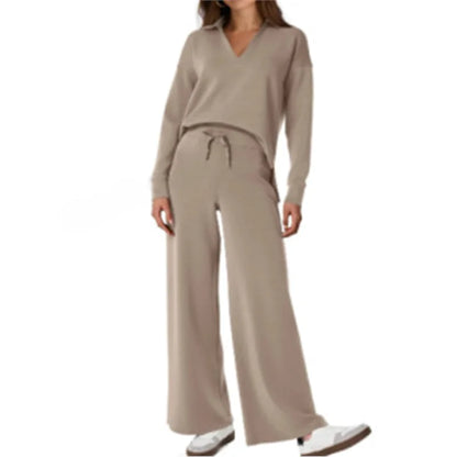 Trendy Women’s Long Sleeve Drawstring Pants Set