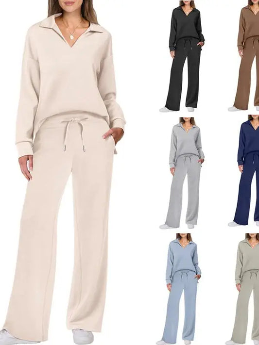 Trendy Women’s Long Sleeve Drawstring Pants Set