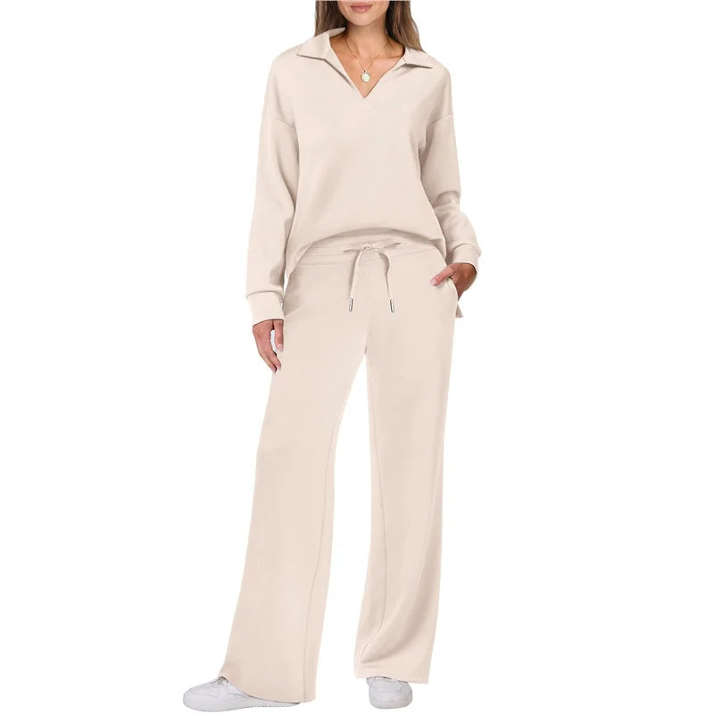 Trendy Women’s Long Sleeve Drawstring Pants Set