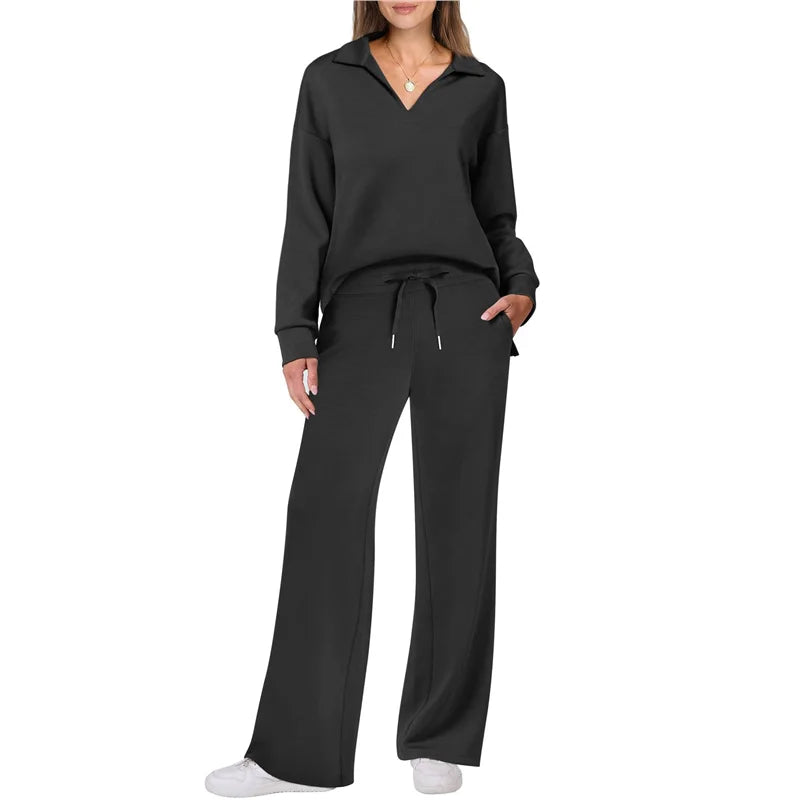 Trendy Women’s Long Sleeve Drawstring Pants Set