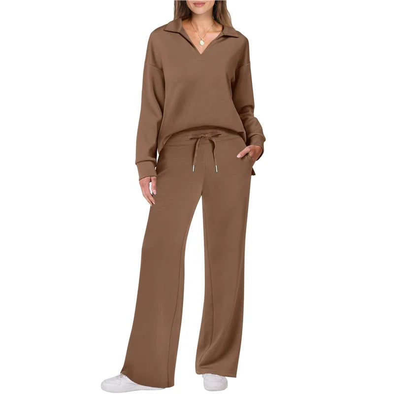 Trendy Women’s Long Sleeve Drawstring Pants Set