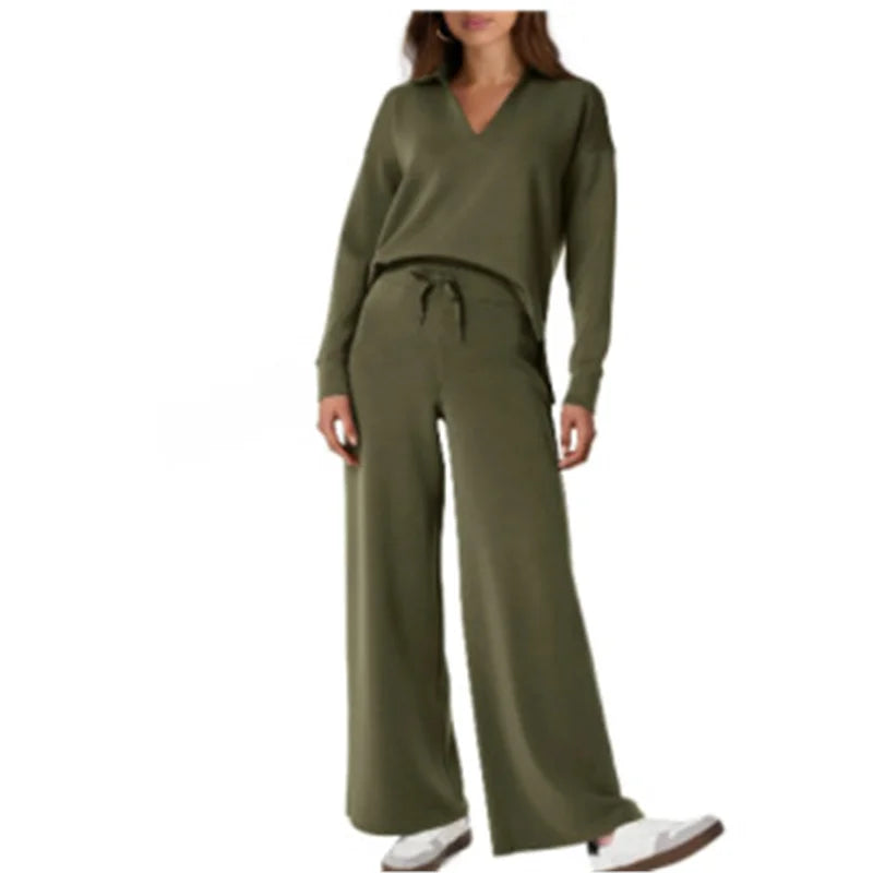 Trendy Women’s Long Sleeve Drawstring Pants Set